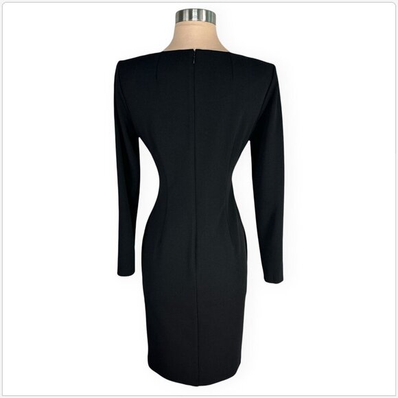 Calvin Klein Black Embellished Slit Rhinestone Long Sleeve Crepe Sheath Dress 4 - Picture 5 of 6